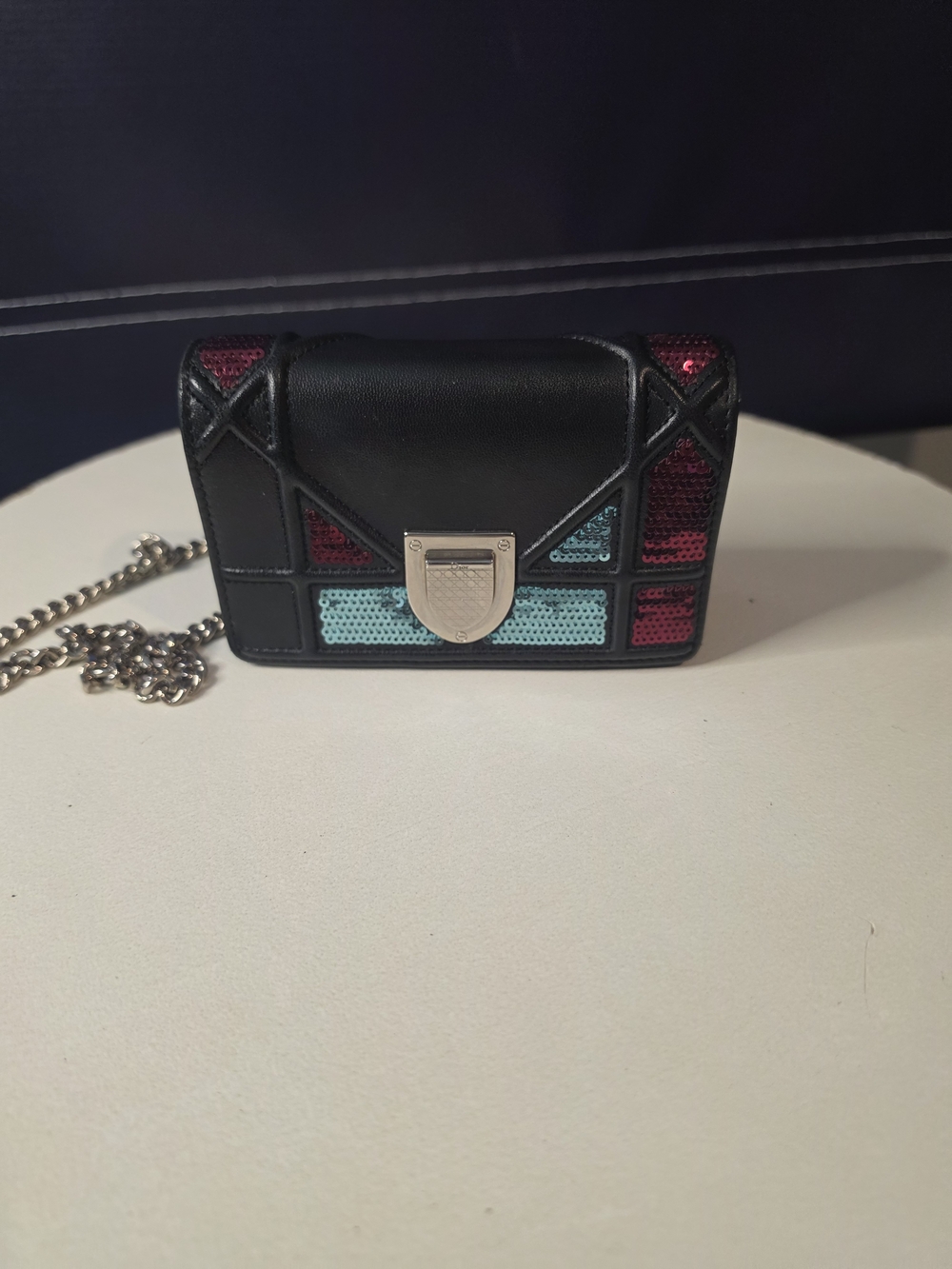 LIKE NEW !!!!! Dior Black Crossbody with Turquoise and Pink Sequin Panels
